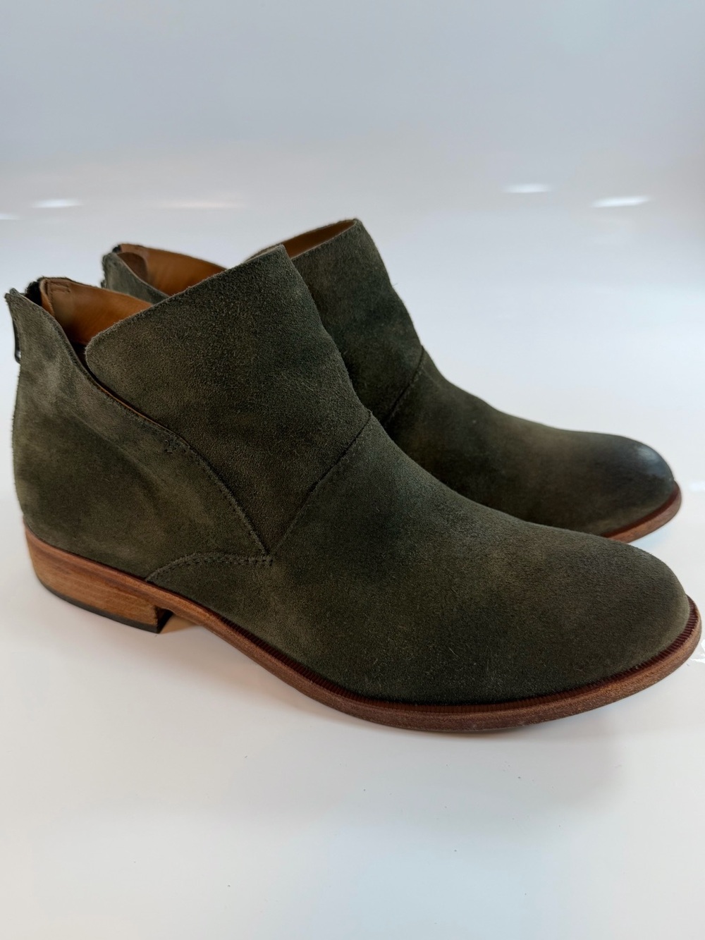 Kork-Ease Olive Green Suede Ankle Boots Back Zip Women’s‎ Size 8.5
